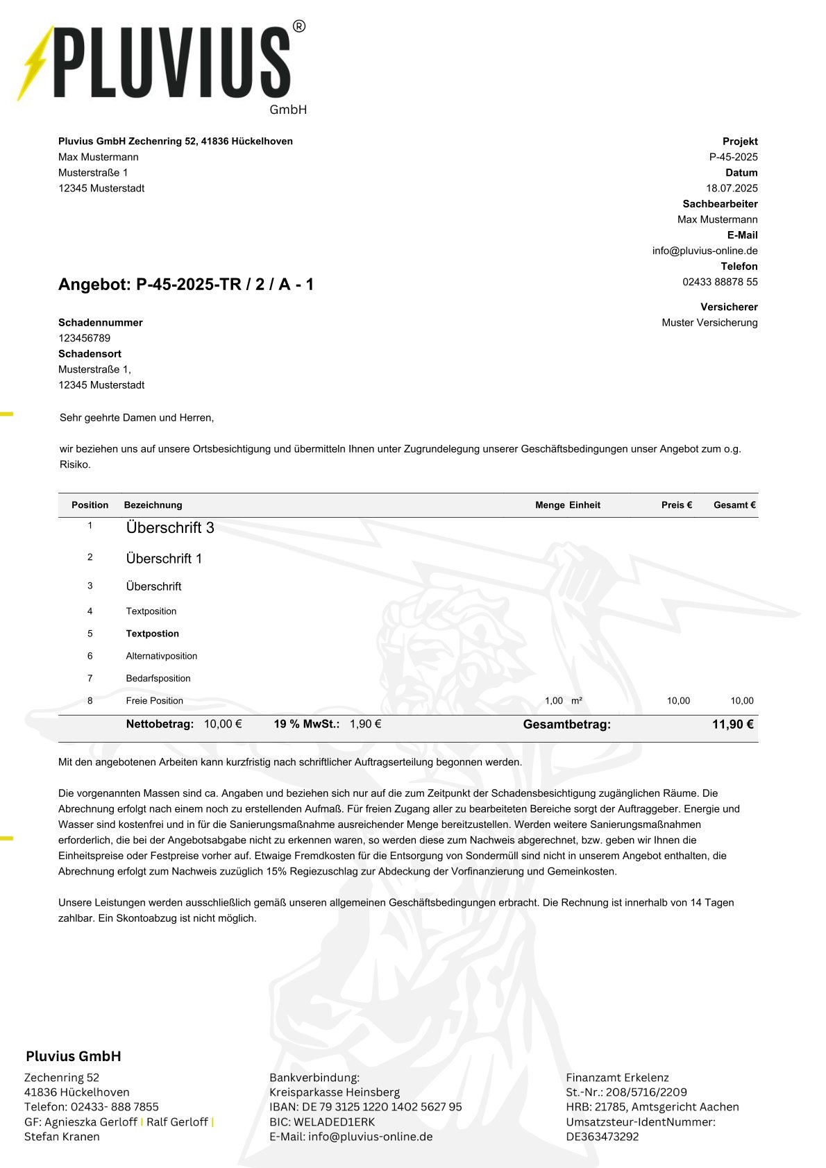 PDF-Vorlage: Angebot Projektkopf rechts ausgerichtet 2. Briefpapier auf den Folgeseiten