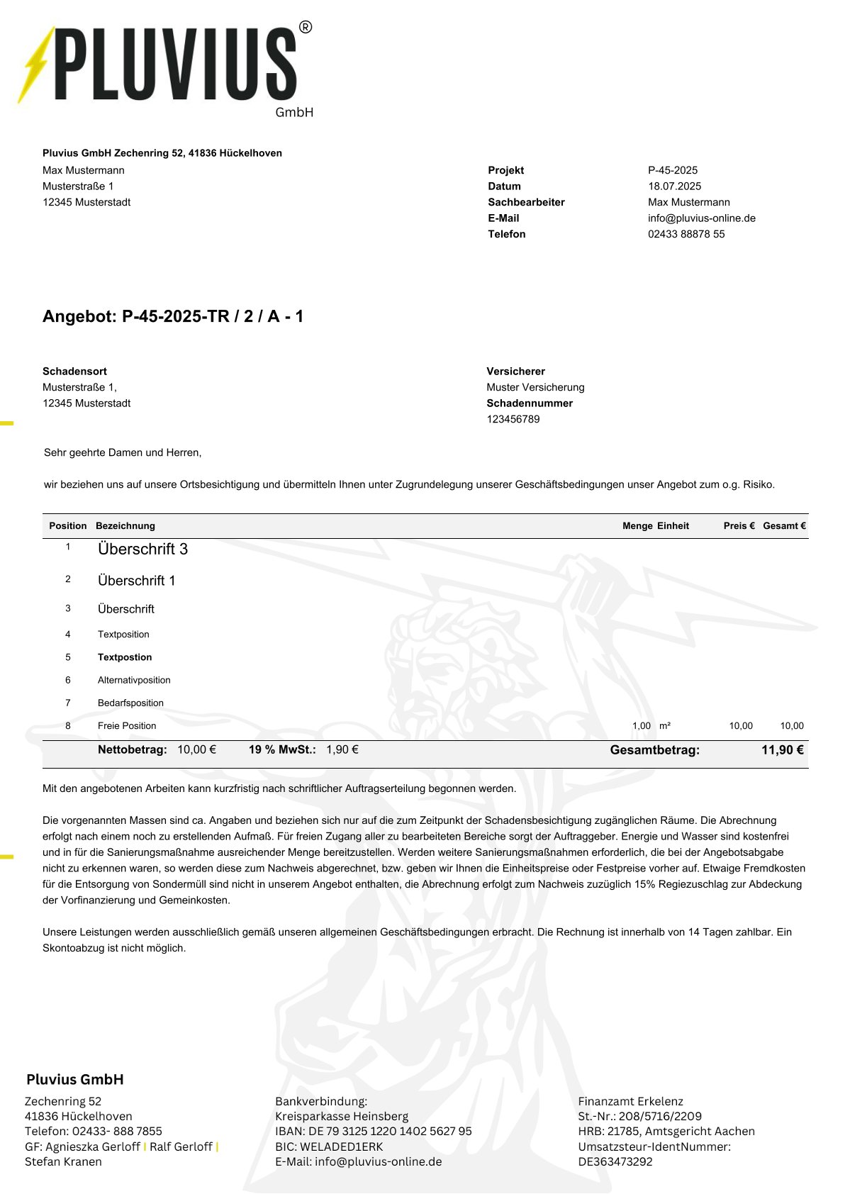 PDF-Vorlage: Angebot Projektkopf kompakt 2. Briefpapier auf den Folgeseiten