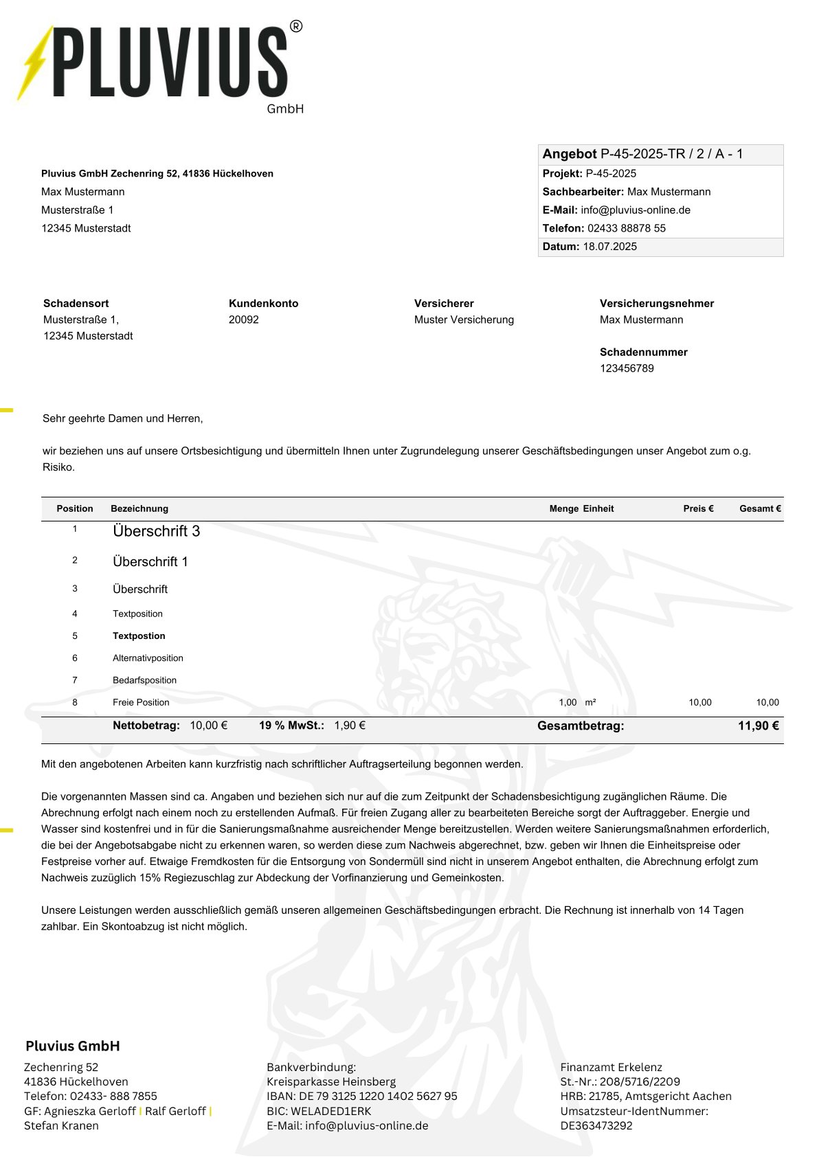 PDF-Vorlage: Angebot Projektübersicht Tabelle 2. Briefpapier auf den Folgeseiten