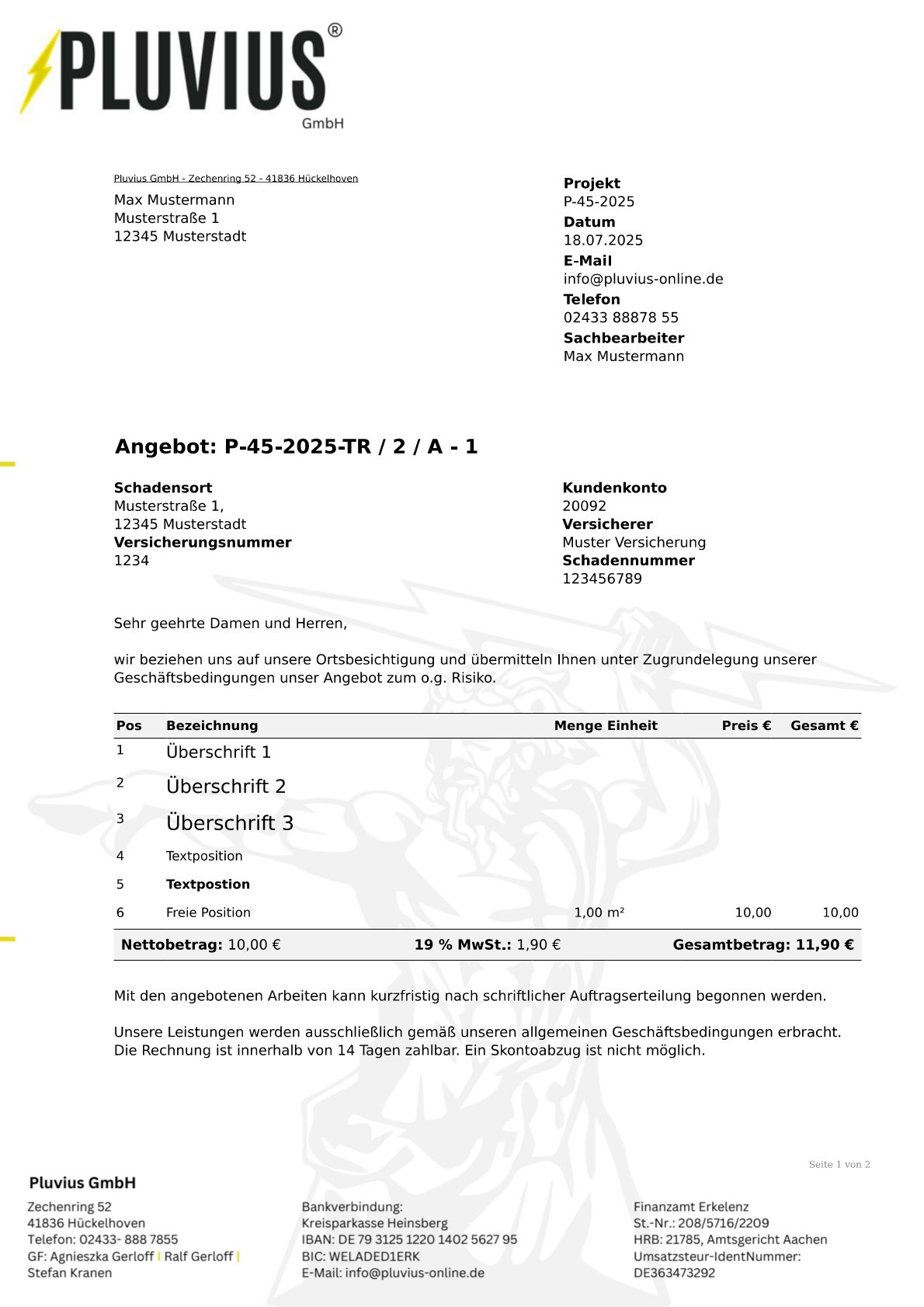 PDF-Vorlage: Angebot Projektkopf kompakt