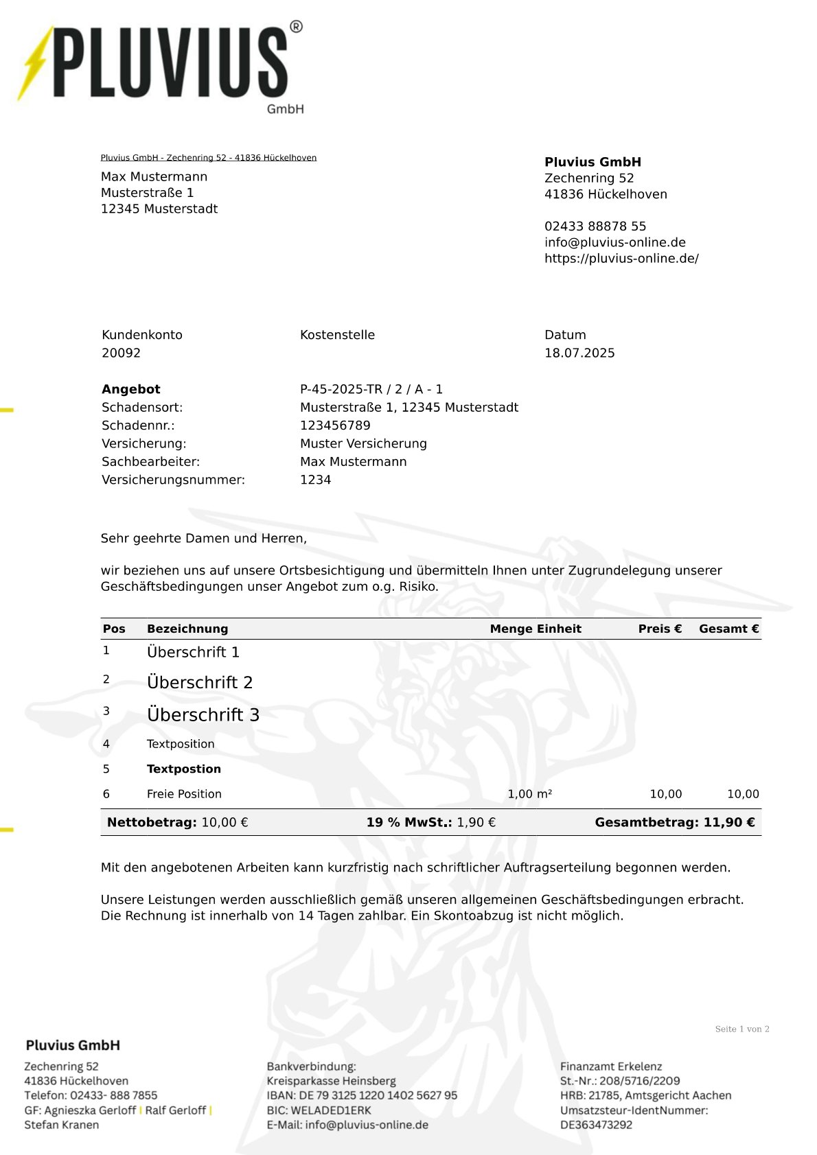 PDF-Vorlage: Angebot Standard  2. Briefpapier auf den Folgeseiten