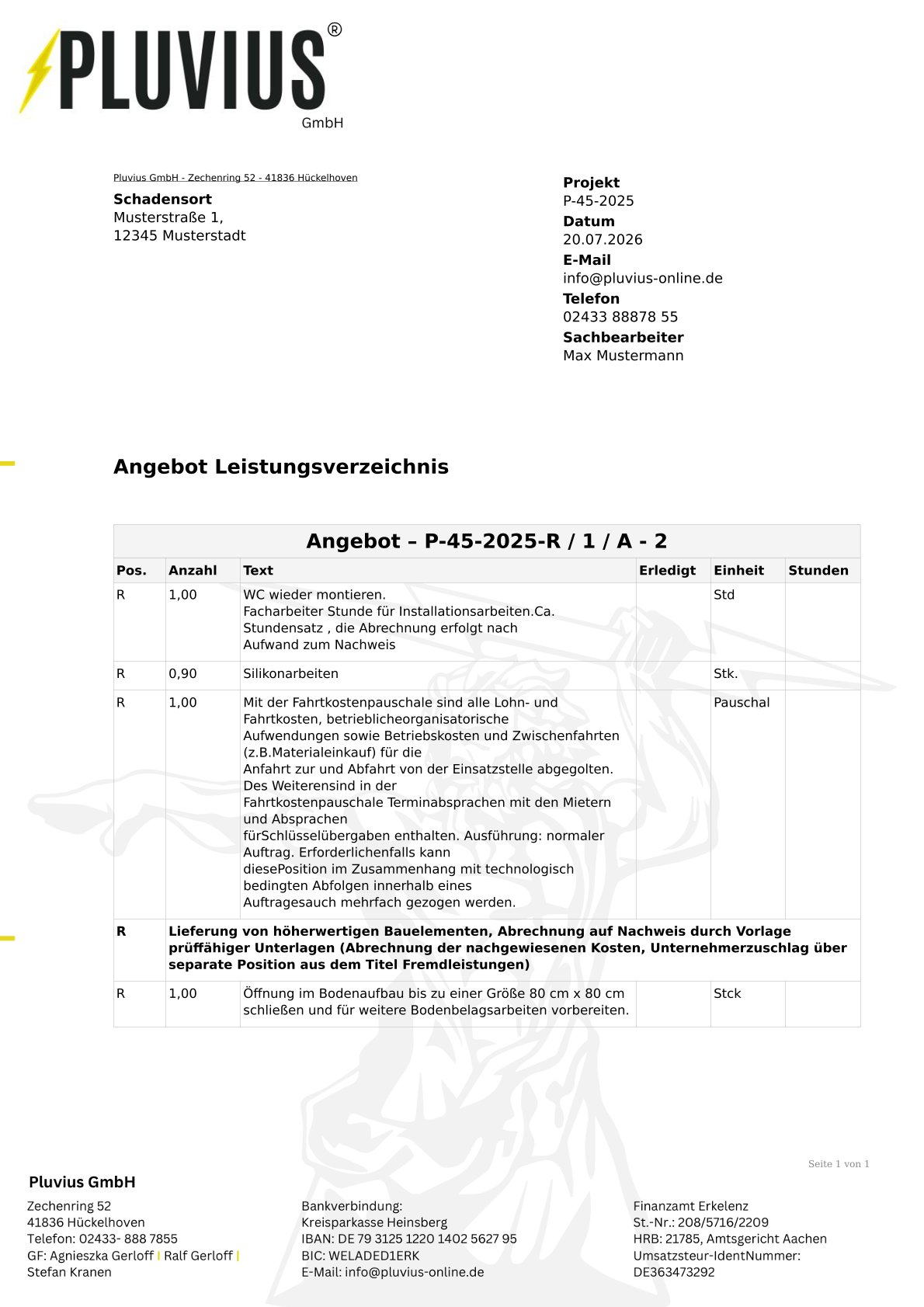 PDF-Vorlage: Angebot ohne Preise Projektkopf kompakt