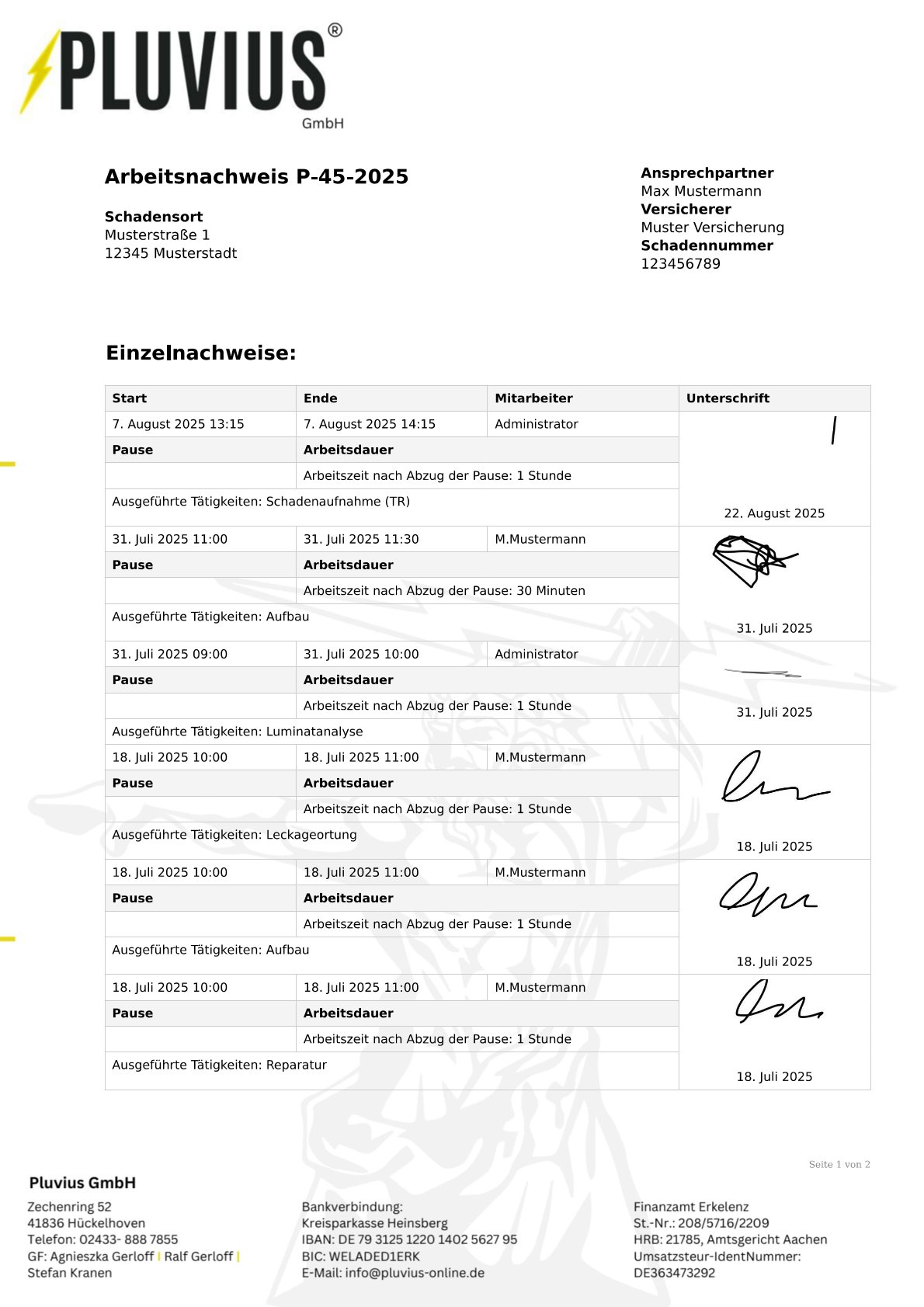 PDF-Vorlage: Arbeitsnachweis Projektkopf kompakt