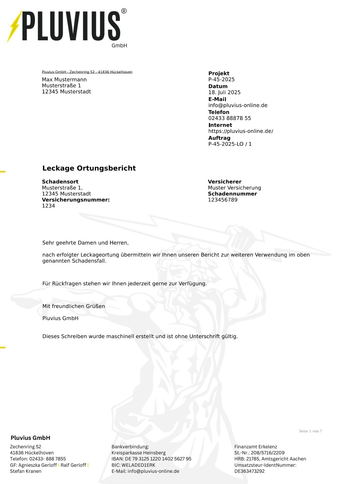 PDF-Vorlage: Leckageortungsbericht Projektkopf kompakt