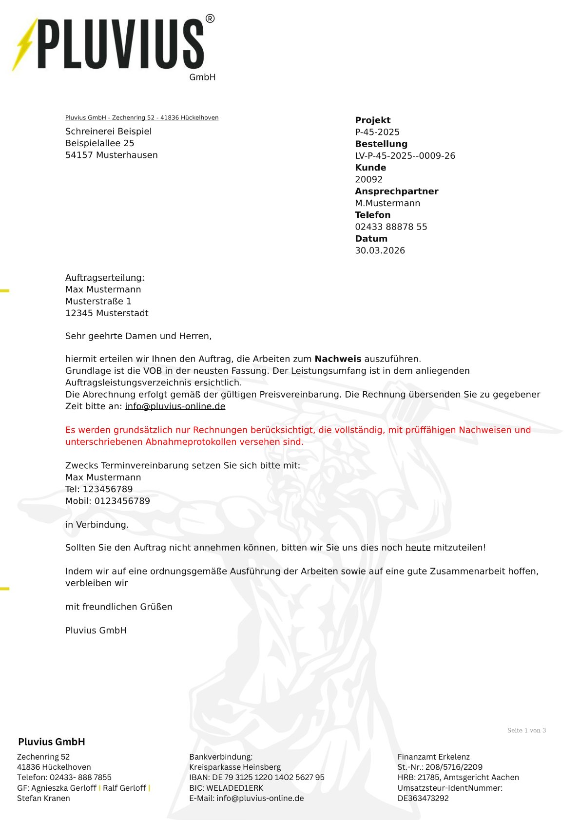 PDF-Vorlage: Leistungsverzeichnis Projektkopf kompakt