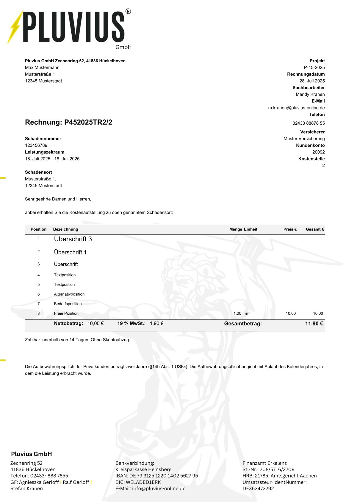 PDF-Vorlage: Rechnung Projektkopf rechts ausgerichtet 2. Briefpapier auf den Folgeseiten