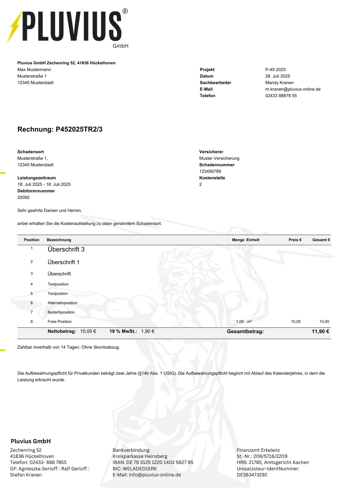 PDF-Vorlage: Rechnung Projektkopf kompakt 2. Briefpapier auf den Folgeseiten