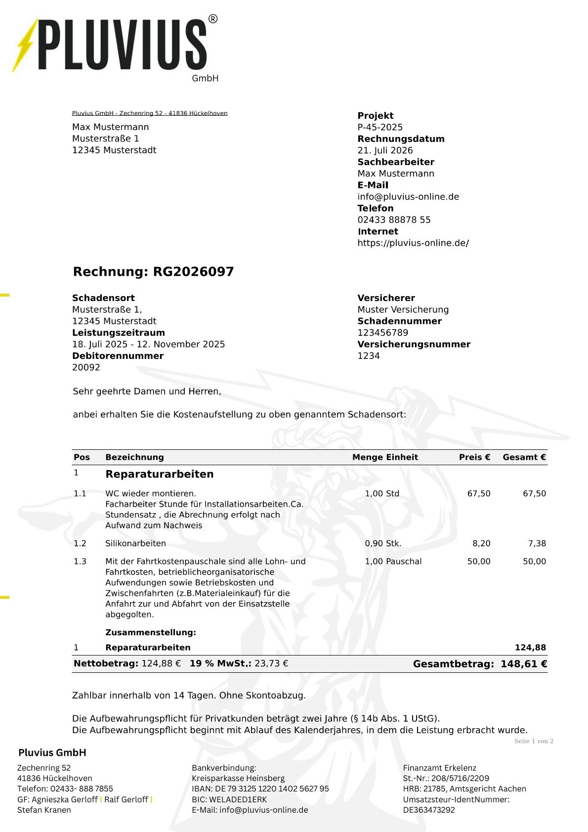 PDF-Vorlage: Rechnung Projektkopf kompakt