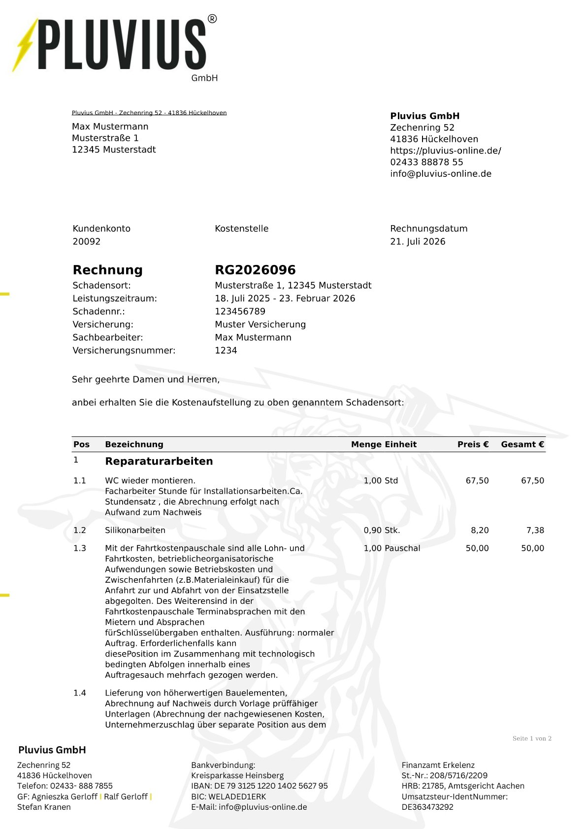 PDF-Vorlage: Rechnung Standard  2. Briefpapier auf den Folgeseiten