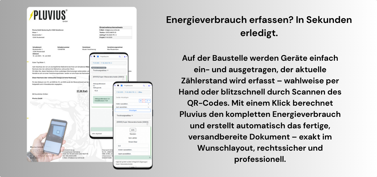 Auswertung Energieverbrauch in der Trocknungsdokumentation
